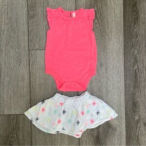 CHEROKEE 2PC SHORT SLEEVE BODYSUIT AND SKIRT OUTFIT 6-9MO